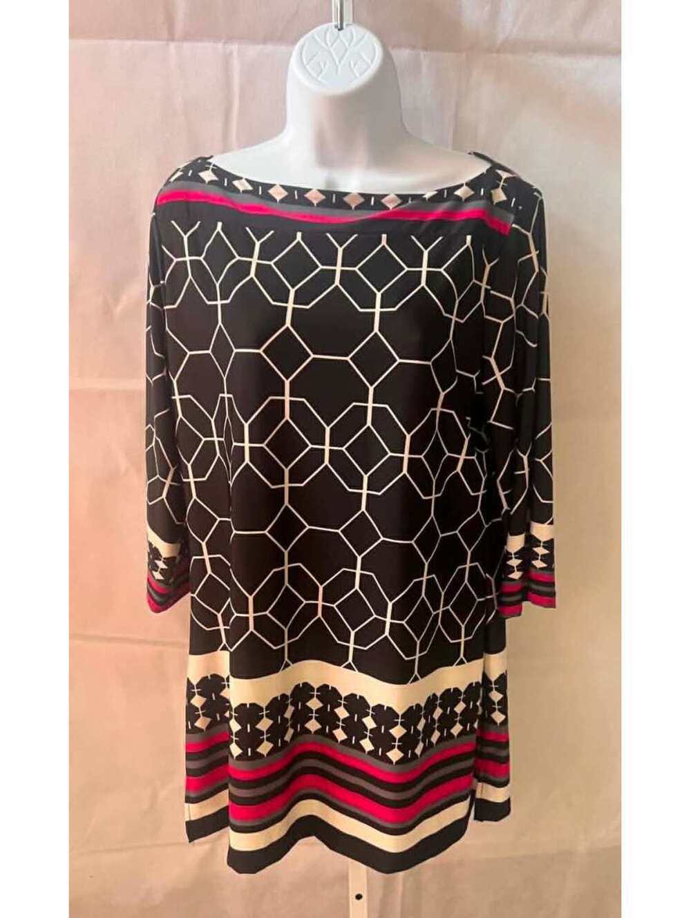 Lavanya Women’s Large Geometric Print 3/4 Sleeve Stretch Tunic Top